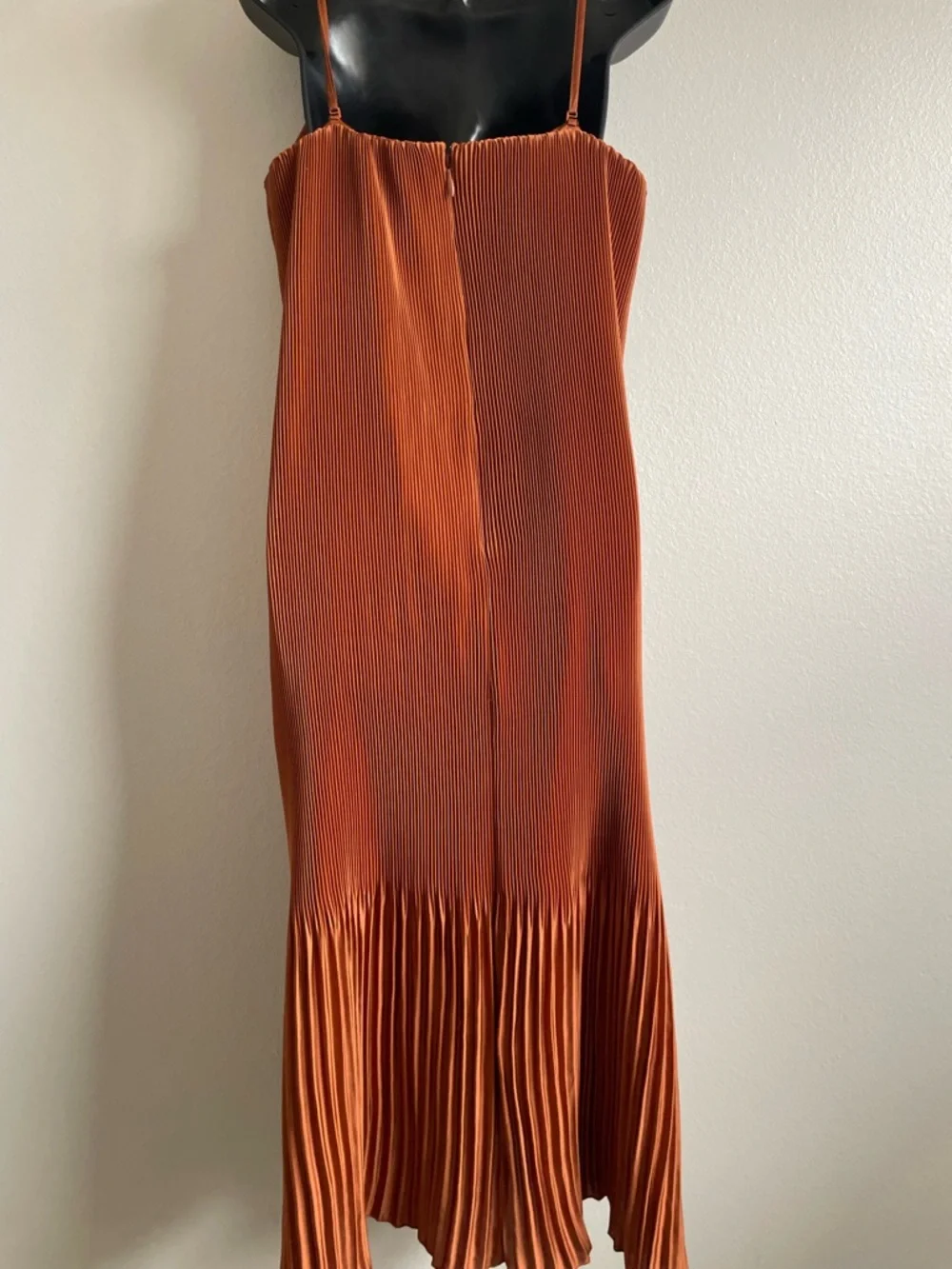 Abercrombie & Fitch Pleated Satin Midi Dress Rust Orange Slip Dress XLP